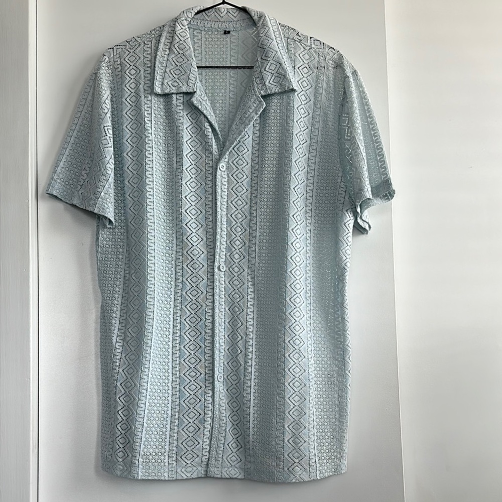 Men's Light Blue Patterned Shirt